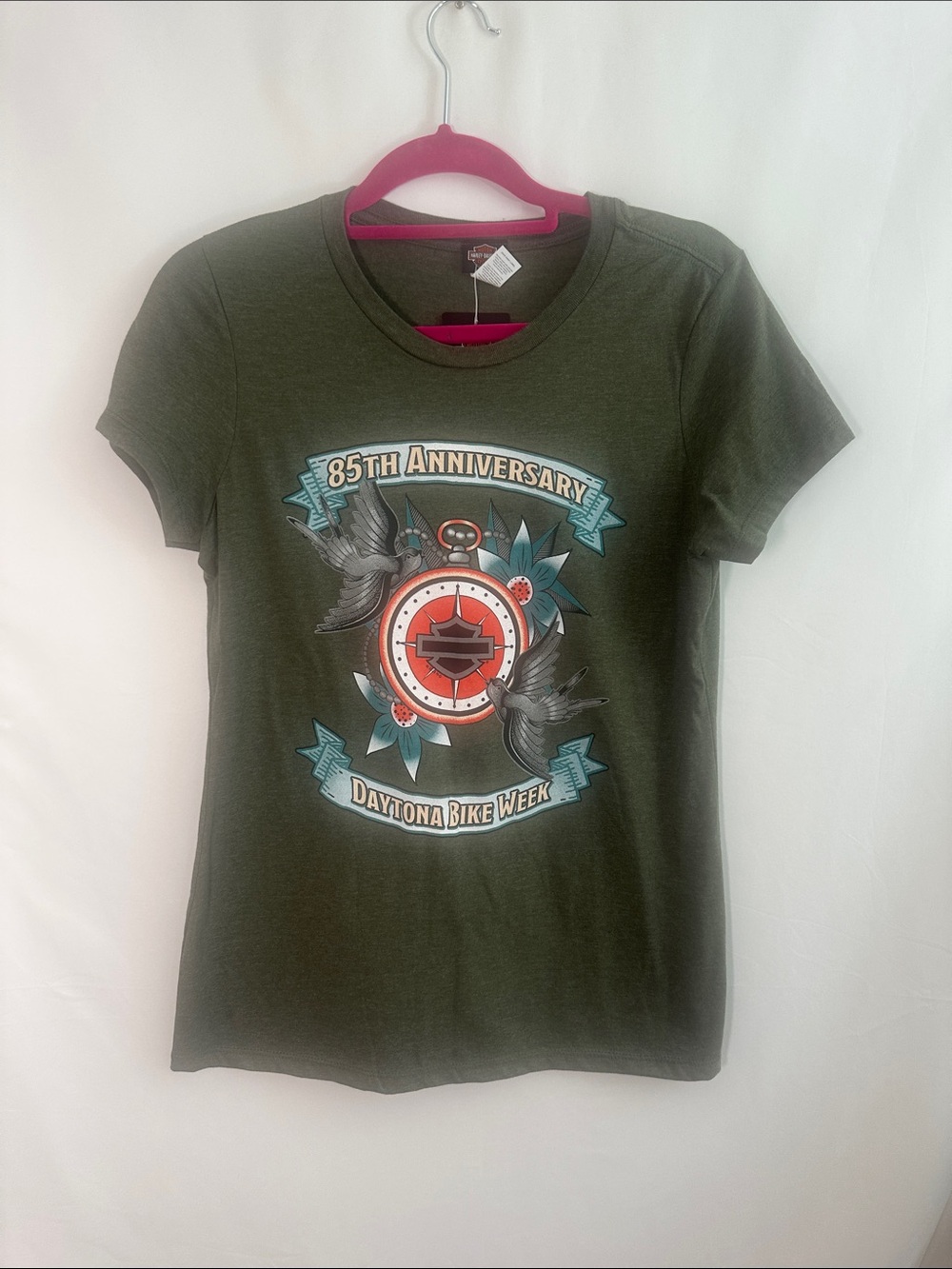 Harley-Davidson Olive women’s  Tee with Red & Teal Accent Graphic